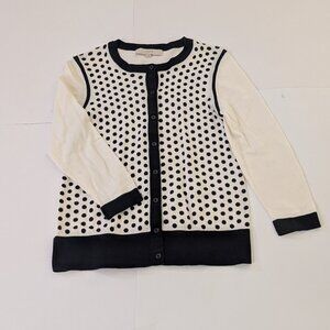 Ann Taylor Loft Long Sleeve Button Up White withe Black Polka Dots, Size M
